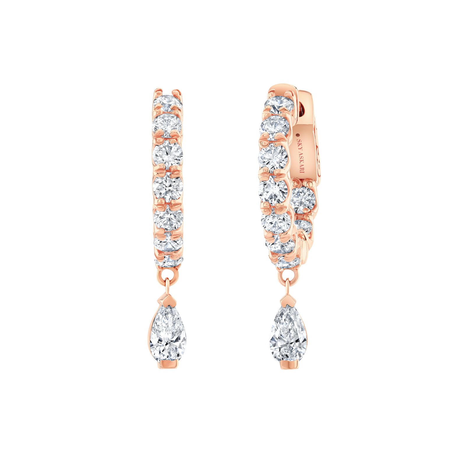 Small Hoop Eternity with Dangling Pear Earrings