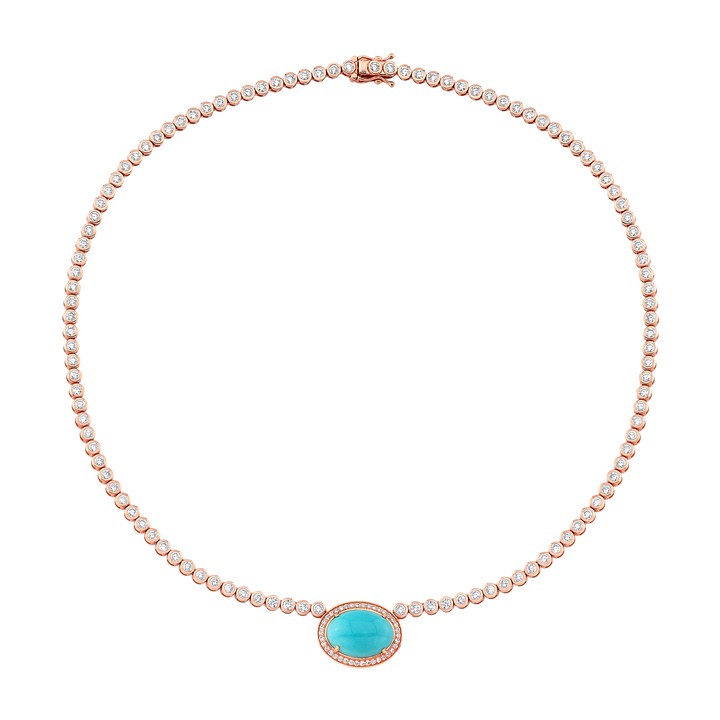 Bezel Set Tennis Necklace with Turquoise