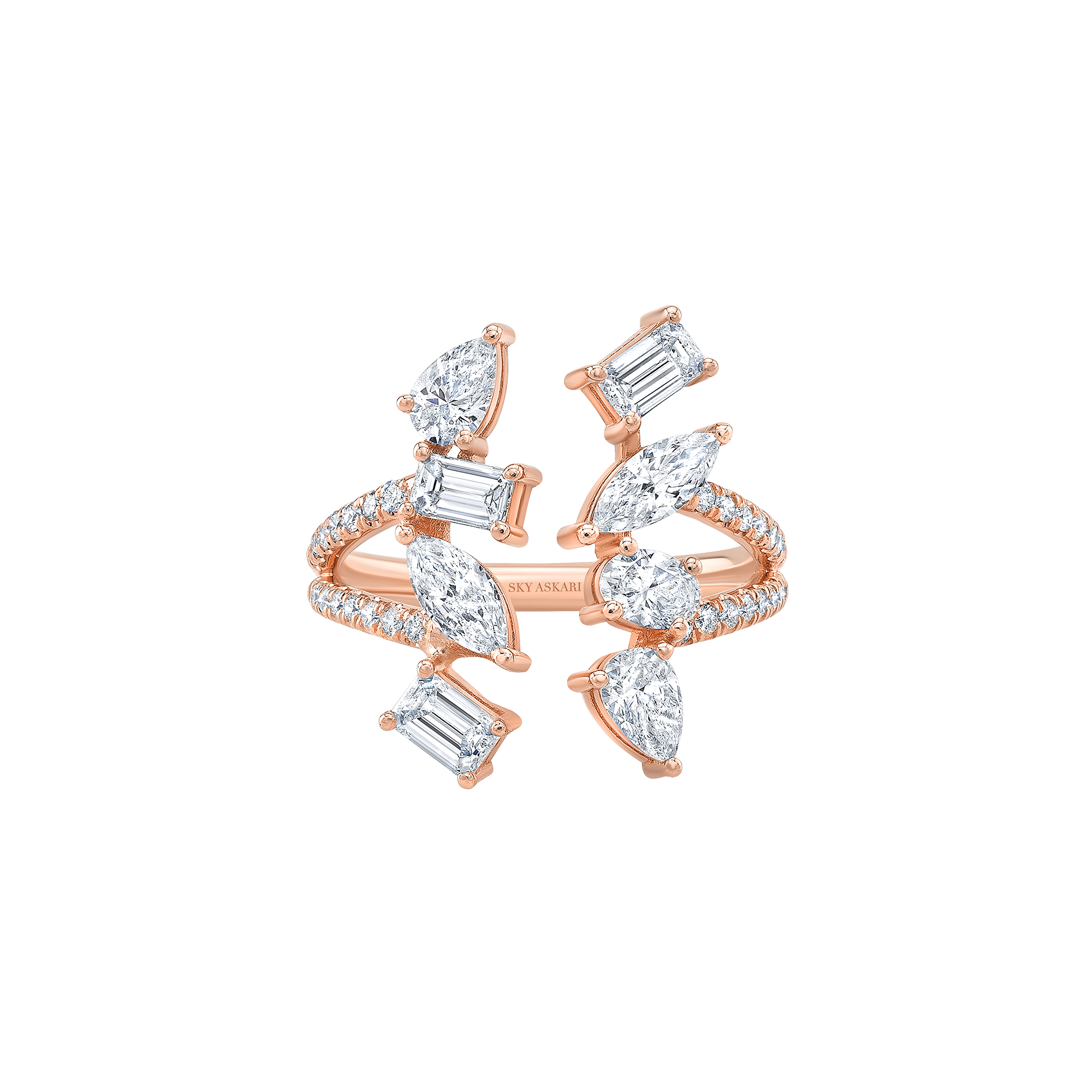 Fancy Open Ring with Pave Diamonds