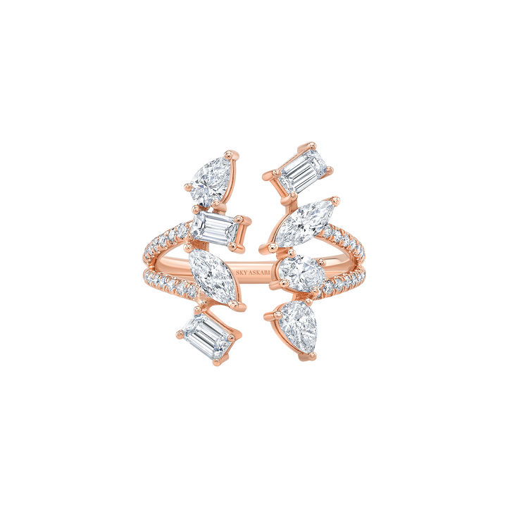 Fancy Open Ring with Pave Diamonds