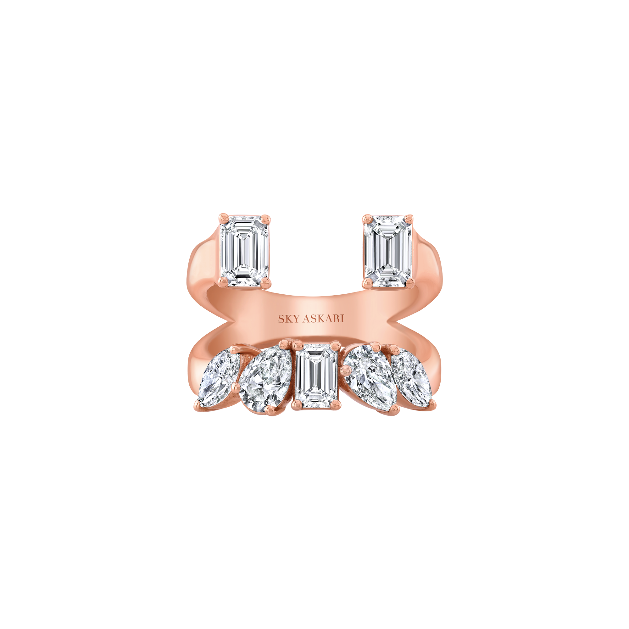 Double Row Open Heart Ring with Multi-Shaped Diamond