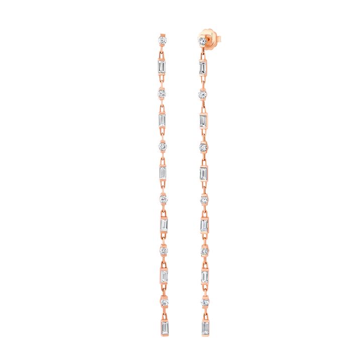 Extended Round Brilliant and Baguette Diamond Earrings