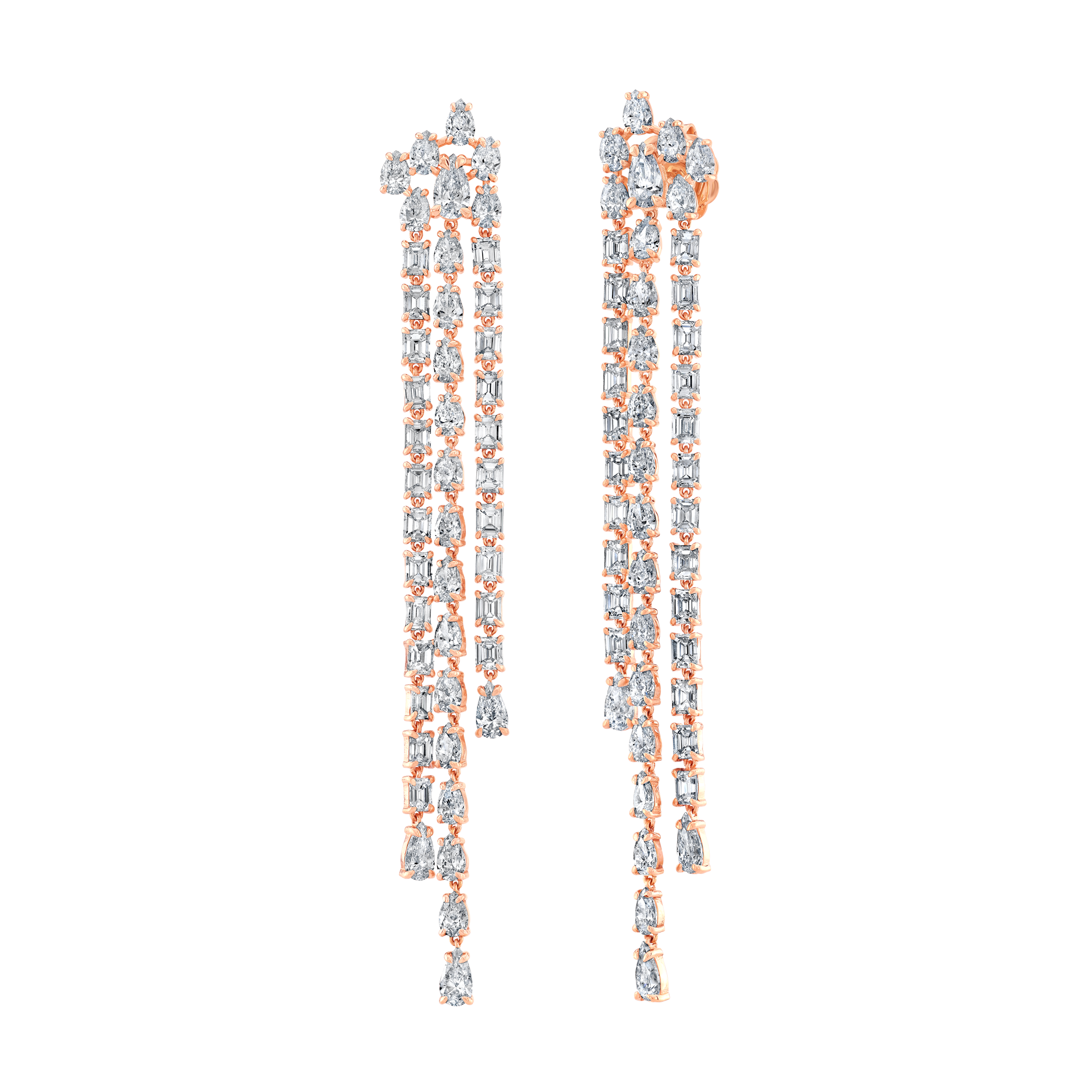 Waterfall Pear and Emerald Cut Earrings