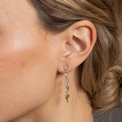 Soft Hoop Earrings with Round and Baguette Cut Diamonds