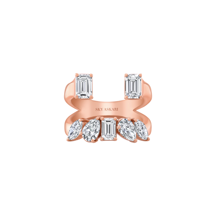 Double Row Open Heart Ring with Multi-Shaped Diamond